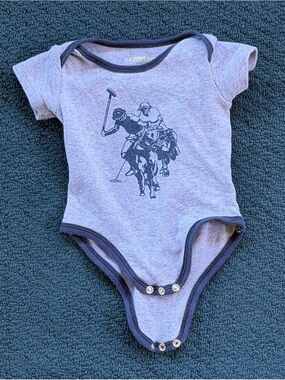 U.S. Polo Assn. Heather Blue Bodysuit with Navy Trim and Polo Graphic